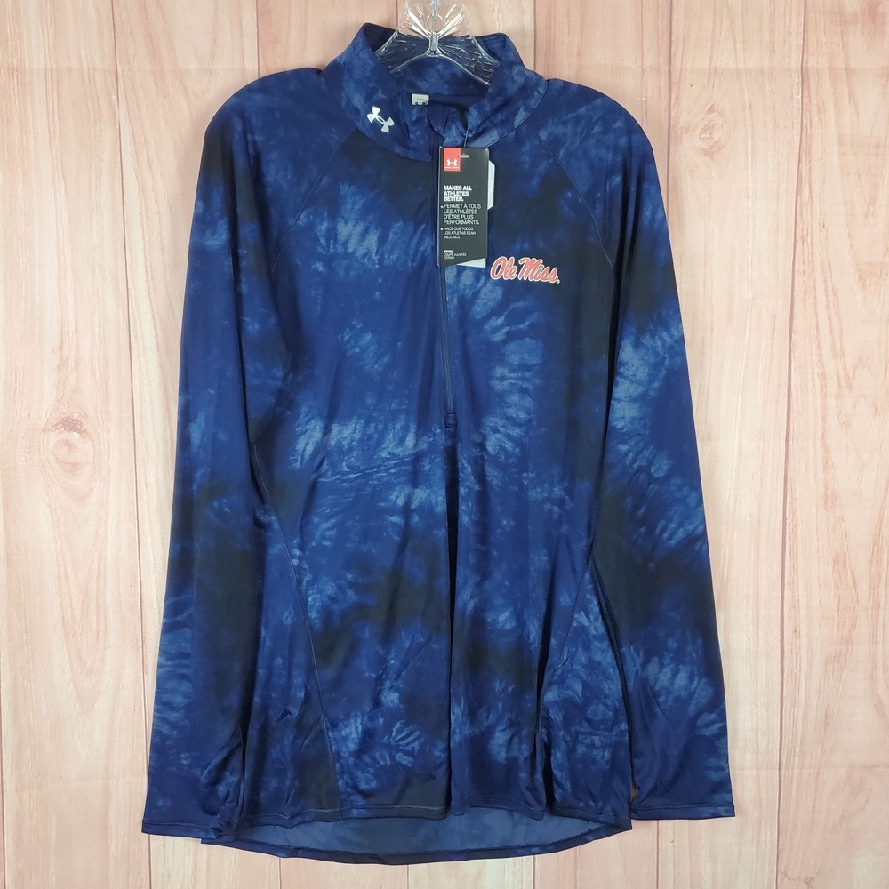 Under Armour Womens Shirt Sz XL Blue Tie Die Ole Miss Rebels Football Half Zip